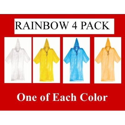4 PACK Rainbow - MUST HAVE item! Emergency Rain Poncho Coat Rainwear w/ Draw ...