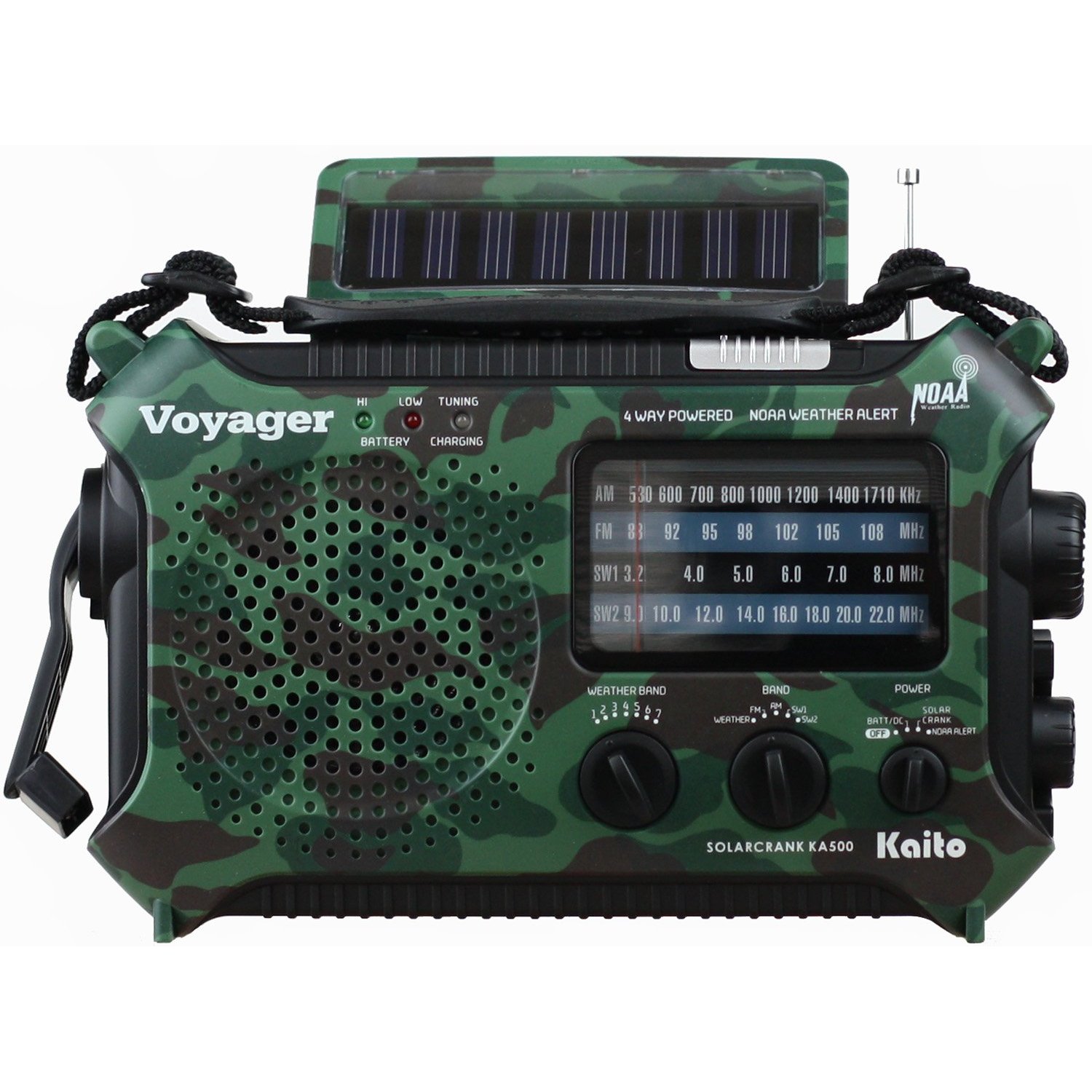 Kaito Voyager KA500 Solar/Crank Emergency AM/FM/SW NOAA Weather Radio, Camouf...